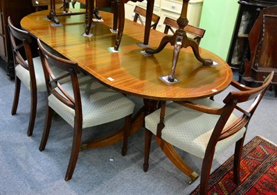 Lot 1326 - Period style mahogany twin pedestal dining table, together with a set of six mahogany dining chairs