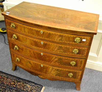 Lot 1366 - George III checkered string inlaid mahogany four height bow fronted chest of drawers