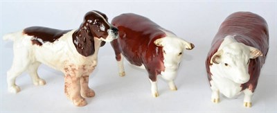 Lot 13 - Beswick 'Hereford Bull', model No. 1363A and 'Hereford Cow', model No. 1360, both brown and...