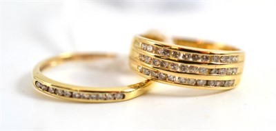 Lot 118 - A 9ct gold diamond half hoop ring and a diamond three row ring (2)