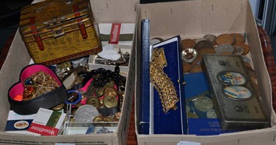 Lot 143 - A quantity of assorted coins, costume jewellery, military buttons, collectables etc