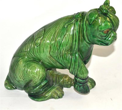 Lot 156 - A Bretby green glazed bulldog with slogan, ";After the"