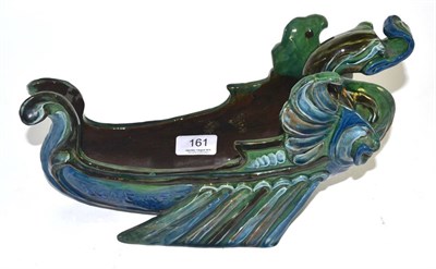 Lot 161 - A Brannam green and blue glazed earthenware planter as a Viking ship, signed and dated 1900