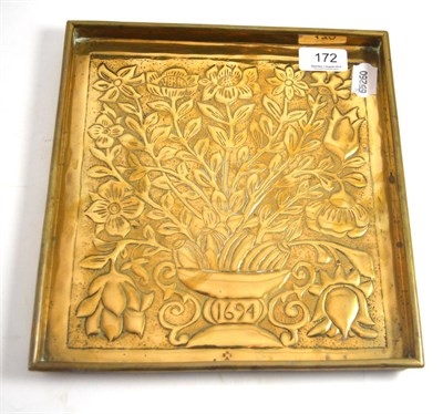 Lot 172 - A Keswick School of Industrial Arts brass tray, made for Levens Hall, Kendal topiary garden,...