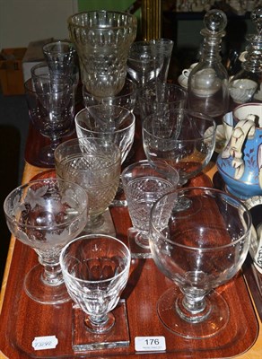 Lot 176 - Two trays of assorted 19th century and later rummers, glassware etc