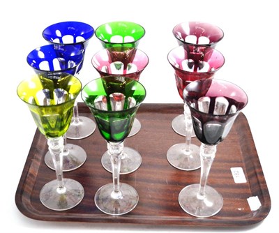 Lot 182 - Twelve assorted coloured hock glasses