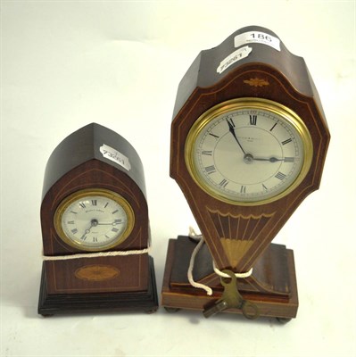 Lot 186 - Edwardian mahogany inlaid mantel clock and another smaller