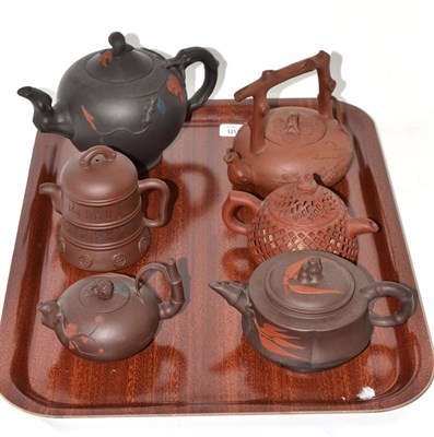 Lot 188 - Six Chinese Yixing teapots with lids