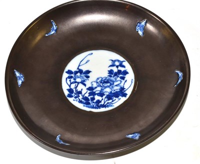 Lot 203 - Late 19th century Japanese blue and white saucer dish with high-fired metallic glaze