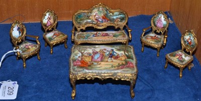 Lot 209 - Six items of French miniature enamelled and gilt metal furniture