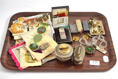 Lot 218 - Calibri and Ronson table lighters, Dunhill and other lighters, Edwardian and later greetings cards