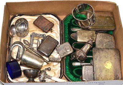 Lot 220 - A collection of small silver including vesta cases, salts, teaspoons, a child's rattle, silver...