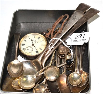 Lot 221 - A quantity of silver cutlery and a silver cased pocket watch