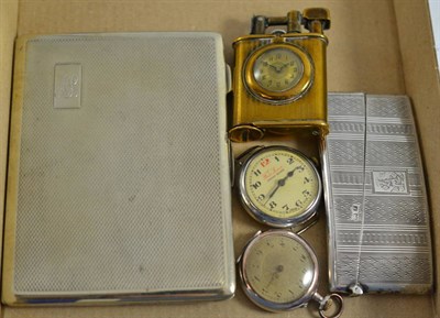 Lot 250 - Collectors items comprising a silver card case, a combination watch lighter, two watches and a...