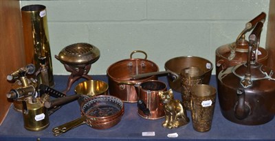 Lot 269 - Collection of brass and copper including two blowlamps