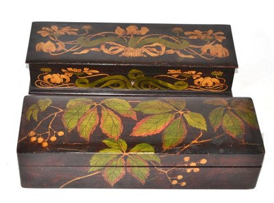 Lot 304 - Two Art Nouveau penwork glove boxes with hinged covers