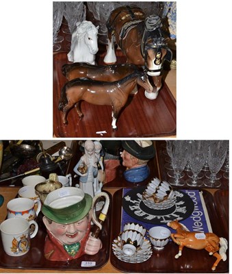 Lot 310 - Beswick horses including a harnessed Shire, prancing Arab and cantering Shire, together with a...