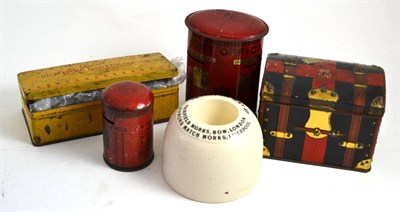 Lot 321 - Two Post Office money boxes, two tins and a Bryant & May match striker