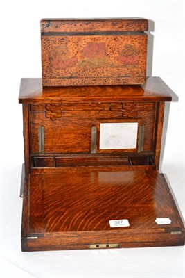 Lot 327 - Oak correspondence box and a pokerwork decorated box