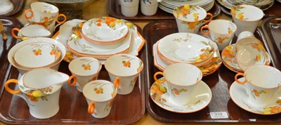 Lot 332 - A Shelley Acacia pattern tea service decorated with orange and yellow flowers, registration no....