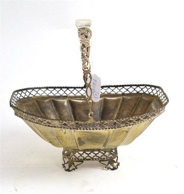 Lot 335 - Chester silver oval pedestal basket with pierced decoration and swing handle