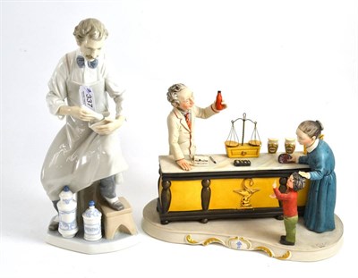 Lot 337 - A Lladro figure and a Capodimonte figural chemist group