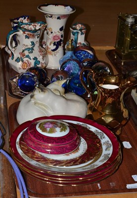 Lot 346 - Caithness and other glass paperweights, Masons china, Limoges plates, etc (two trays)