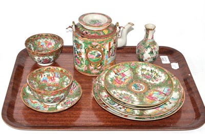 Lot 350 - Assorted Chinese Canton teawares including tea bowls and saucers, small vase, teapot etc