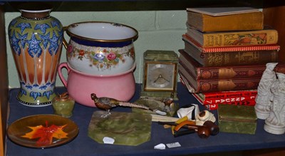 Lot 377 - Quantity of books, onyx & ceramics, Meerschaum pipes etc (one shelf)