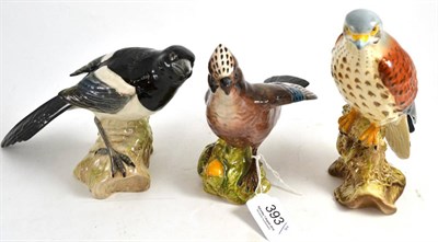 Lot 393 - Collection of three Beswick pottery birds comprising of a Jay, Magpie and Kestrel