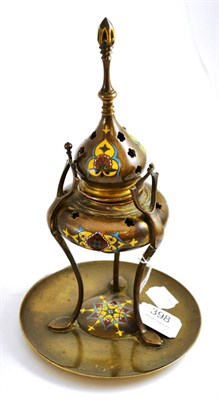 Lot 398 - A gilt brass and enamel incense burner, underside stamped 'Barbedienne & Cie'