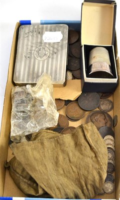 Lot 414 - Silver 'Just a Thimble Full', an engine turned silver cigarette box and a quantity of assorted...