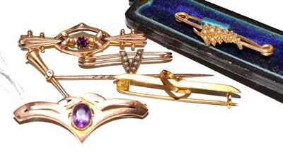 Lot 416 - Six assorted brooches and pins, circa 1900