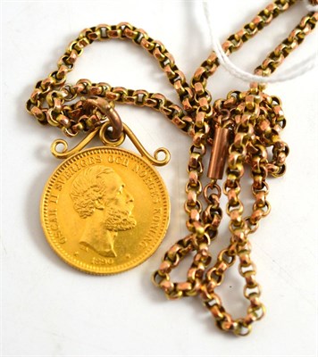 Lot 418 - 1890 20 Kronor coin on 9ct gold chain