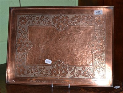 Lot 434 - A Keswick School of Industrial Arts rectangular copper tray, inscribed KESWICK GOLF CLUB -...