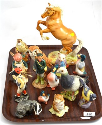 Lot 442 - A collection of Beswick including a rearing horse, 1014, assorted storybook figures including Hiker