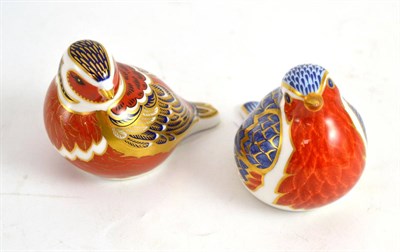 Lot 448 - Two Royal Crown Derby paperweights modelled as birds with gold coloured stoppers