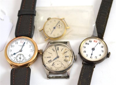 Lot 453 - A 9ct gold wristwatch, lady's 18ct gold Longines wristwatch (a.f.) and two other wristwatches