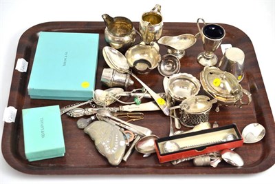 Lot 456 - A collection of silver and white metal including three mustards, small milk jug, a Charles...