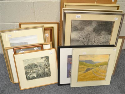 Lot 1011 - Assorted modern pictures and prints including watercolours, acrylics, pair of etchings of ducks...