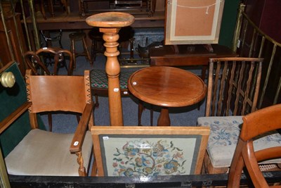 Lot 1012 - Victorian mahogany tripod occasional table, torchere, oak armchair with leather back, rocking...