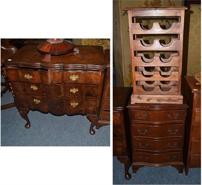 Lot 1036 - A modern wine rack, serpentine fronted dwarf chest and a Queen Anne style chest