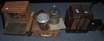 Lot 1058 - Two radios, car hamper, lamp, moulds, etc