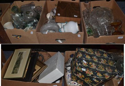 Lot 1100 - Assorted tea wares, glassware, pottery, painters box, boxed hats, framed prints including...