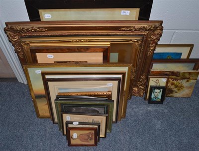 Lot 1121 - A quantity of assorted framed pictures and prints, including a modern oil of a farmyard, framed...