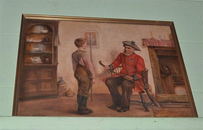 Lot 1133 - After Herring, gilt framed oil on canvas, seated Chelsea pensioner and a young boy