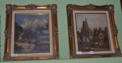 Lot 1137 - Gilt framed oil on canvas, ";Bamburg Bavaria";, signed H Schafer; and a similar picture of a...