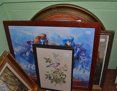 Lot 1149 - Framed watercolour bullfinch on bramble and gorse, signed Paul A Nicholas; another similar;...