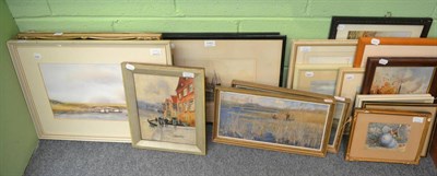 Lot 1157 - Assorted pictures and prints including a pair of oils of fishermen signed D. Wright, coastal...