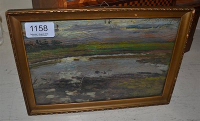 Lot 1158 - Katona Nandor (1864-1932) Hungarian Landscape, signed, oil on board, bears artist's label verso